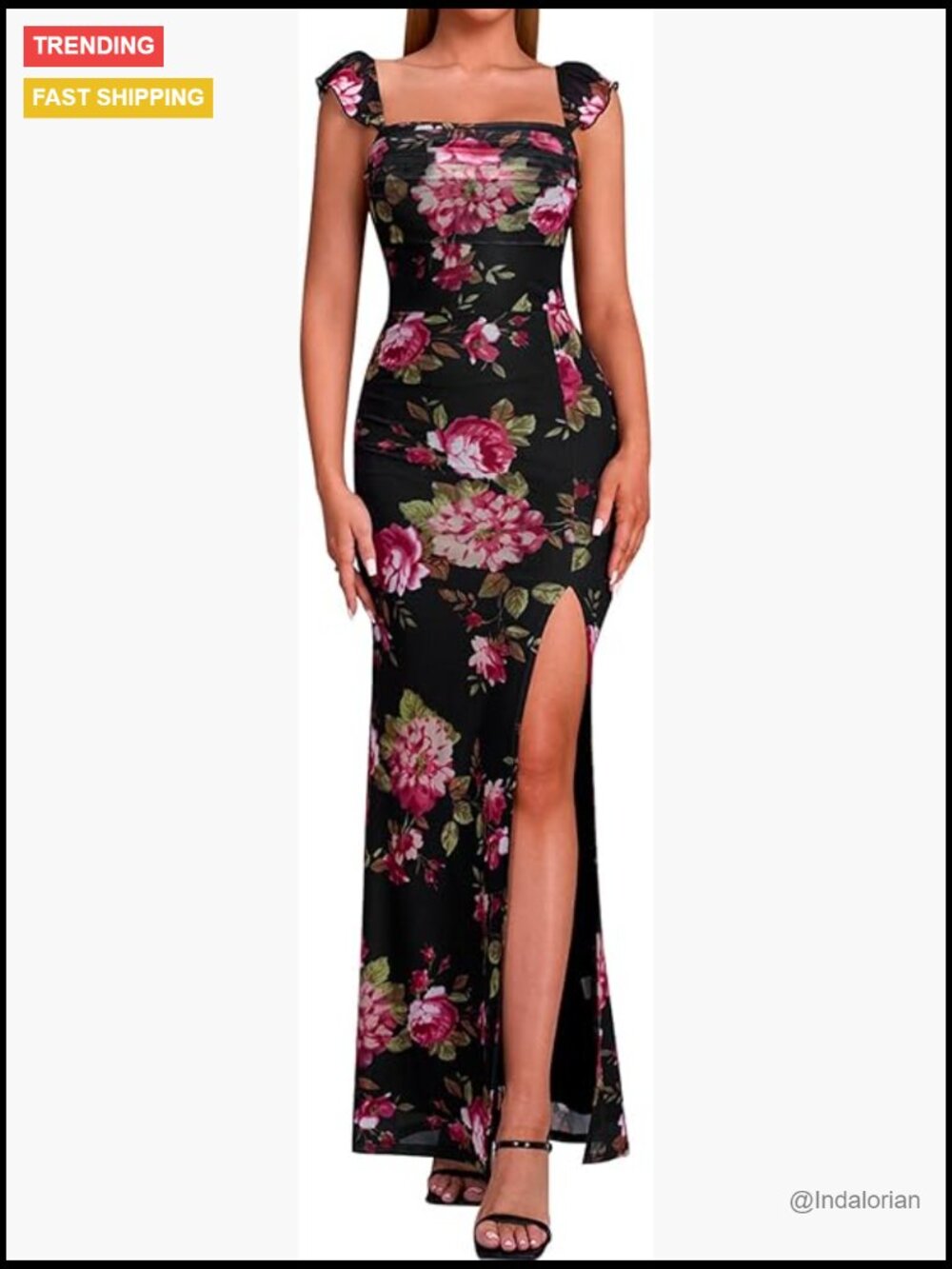 Polyester Bodycon Maxi Dress With Square Neck And Back Tie